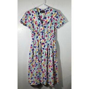 Womens Vintage SL Fashions Fit Flare Pleated Large Collar Tulip Dress 10‎